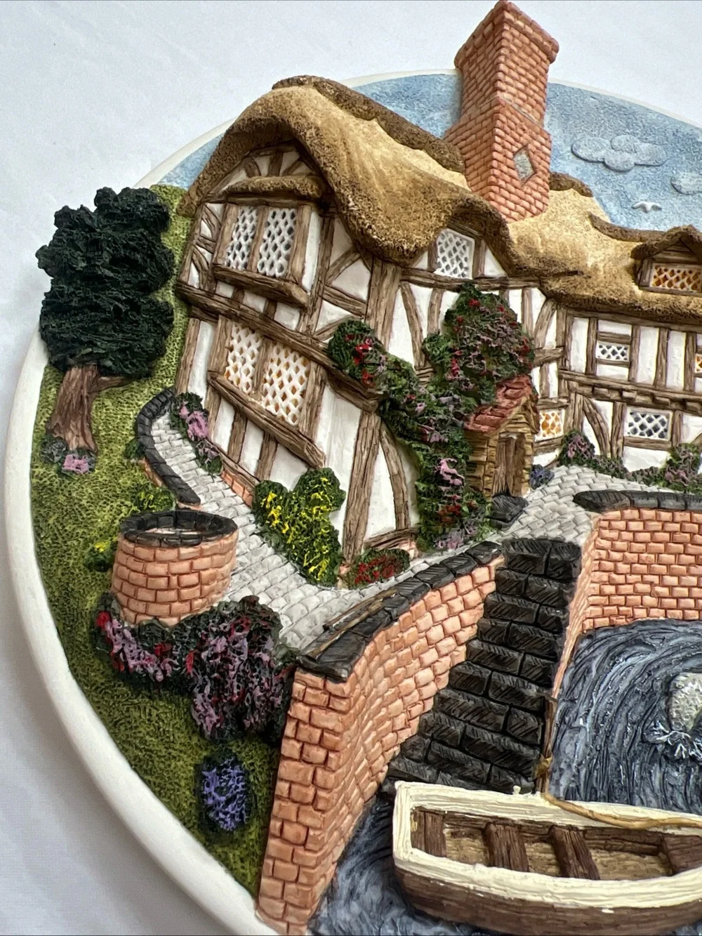 David Winters ON THE RIVERBANK Cottage Scene Hanging Plate Hand Made 1992 VTG